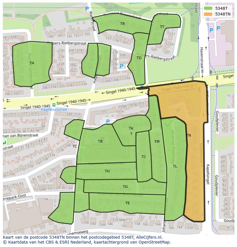 Afbeelding van het postcodegebied 5348 TN op de kaart.