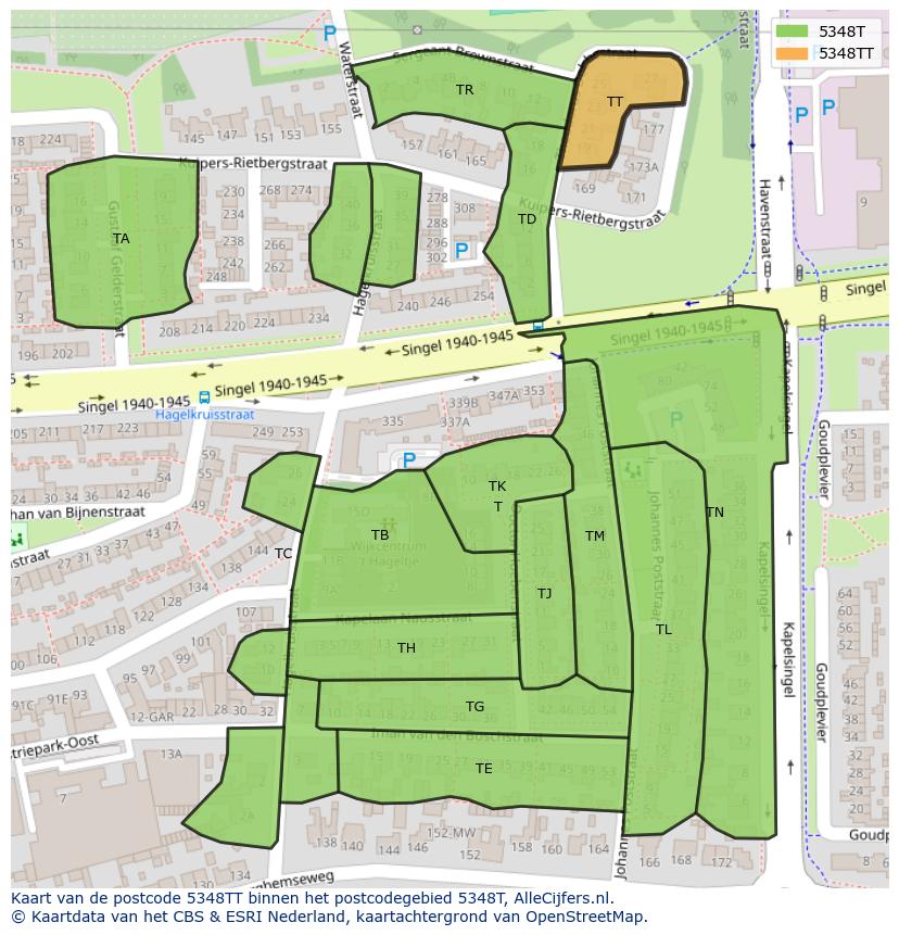 Afbeelding van het postcodegebied 5348 TT op de kaart.