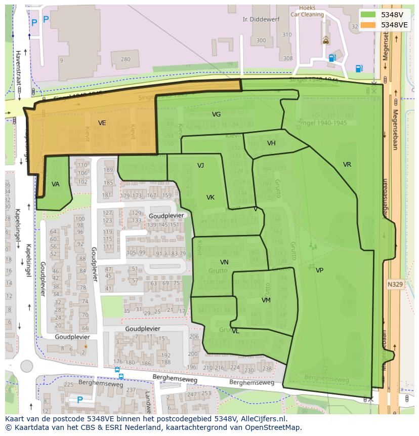 Afbeelding van het postcodegebied 5348 VE op de kaart.