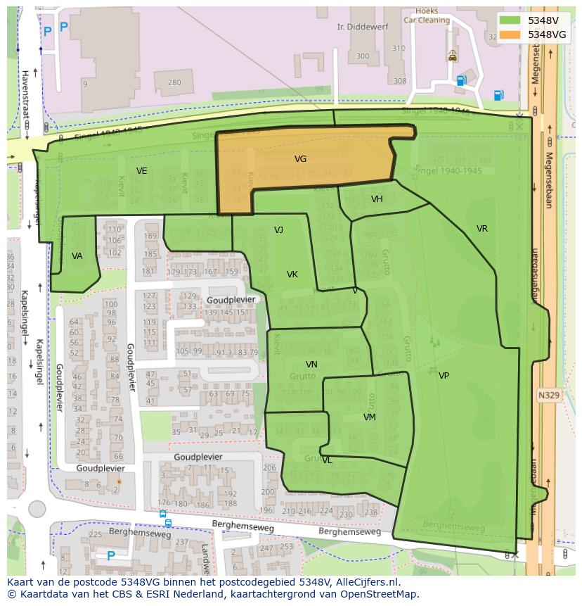 Afbeelding van het postcodegebied 5348 VG op de kaart.