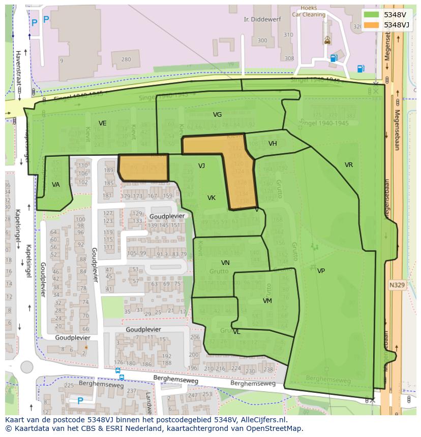 Afbeelding van het postcodegebied 5348 VJ op de kaart.