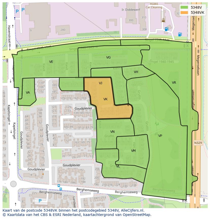 Afbeelding van het postcodegebied 5348 VK op de kaart.