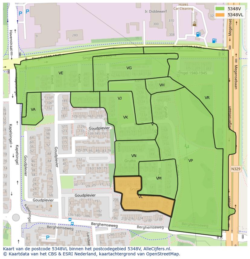 Afbeelding van het postcodegebied 5348 VL op de kaart.
