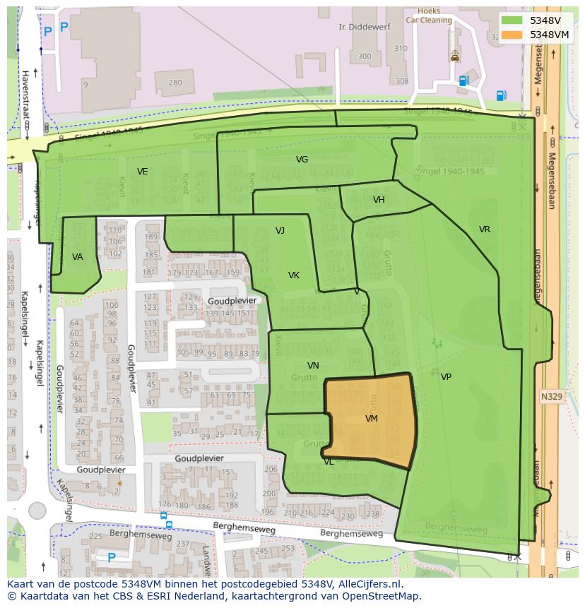 Afbeelding van het postcodegebied 5348 VM op de kaart.