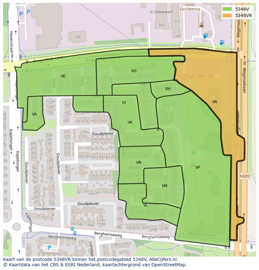 Afbeelding van het postcodegebied 5348 VR op de kaart.