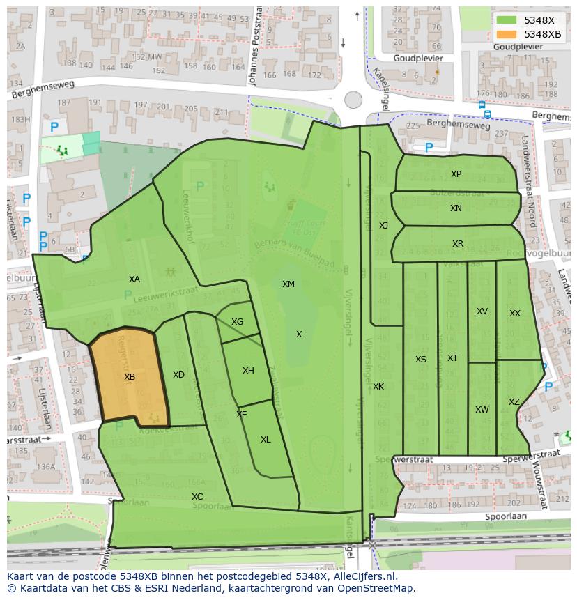 Afbeelding van het postcodegebied 5348 XB op de kaart.