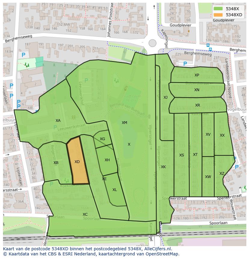 Afbeelding van het postcodegebied 5348 XD op de kaart.