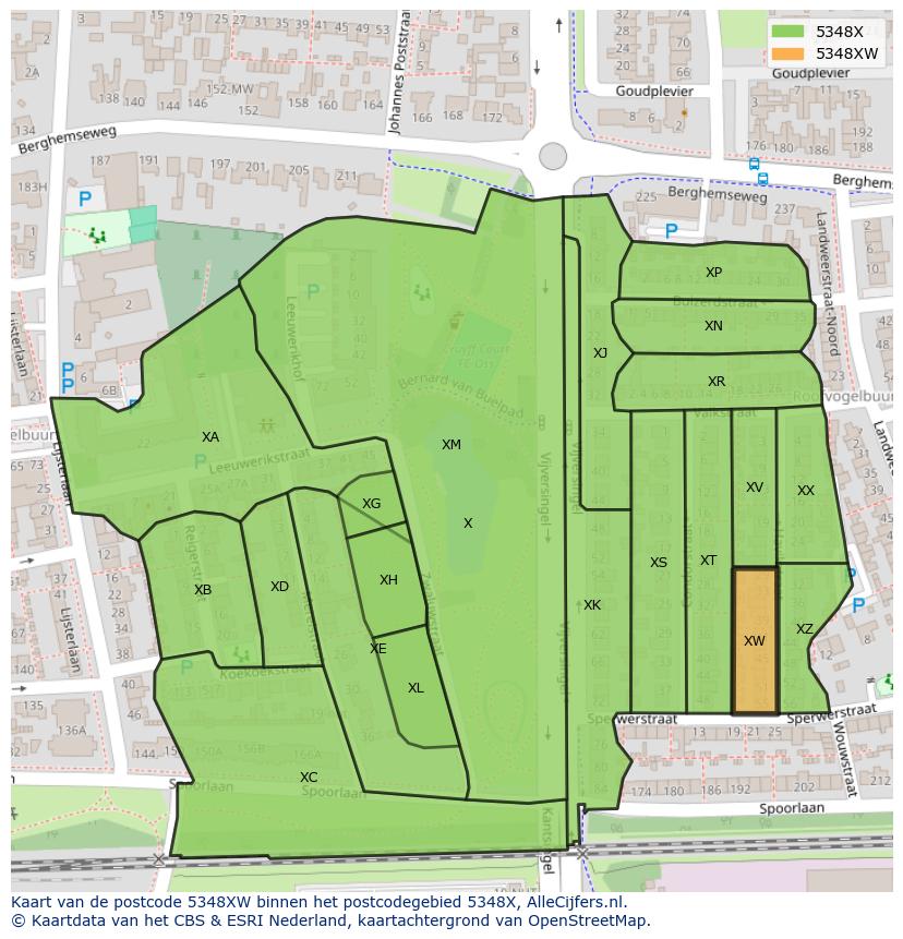 Afbeelding van het postcodegebied 5348 XW op de kaart.