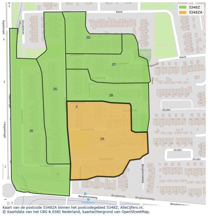 Afbeelding van het postcodegebied 5348 ZA op de kaart.
