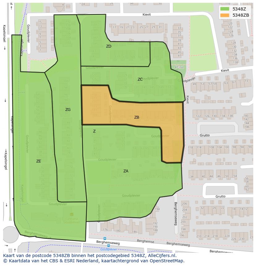 Afbeelding van het postcodegebied 5348 ZB op de kaart.