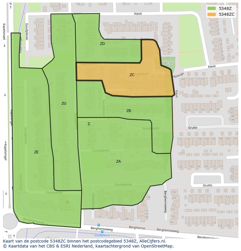 Afbeelding van het postcodegebied 5348 ZC op de kaart.