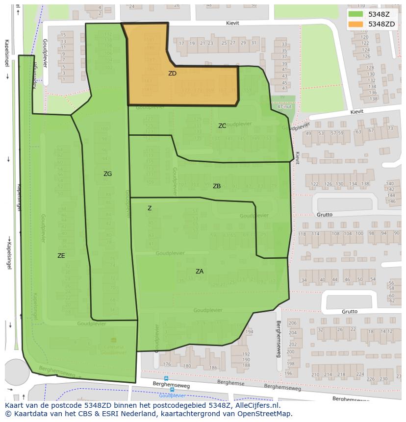 Afbeelding van het postcodegebied 5348 ZD op de kaart.
