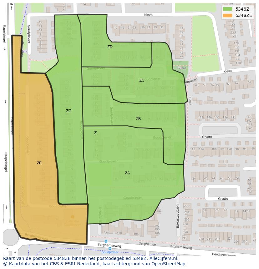 Afbeelding van het postcodegebied 5348 ZE op de kaart.