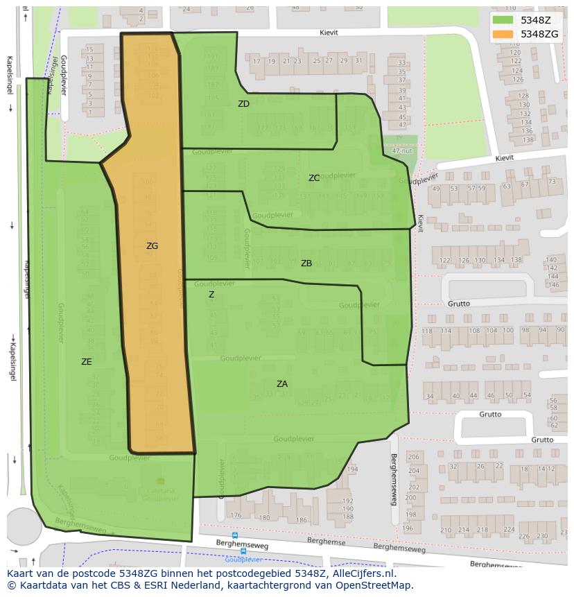 Afbeelding van het postcodegebied 5348 ZG op de kaart.