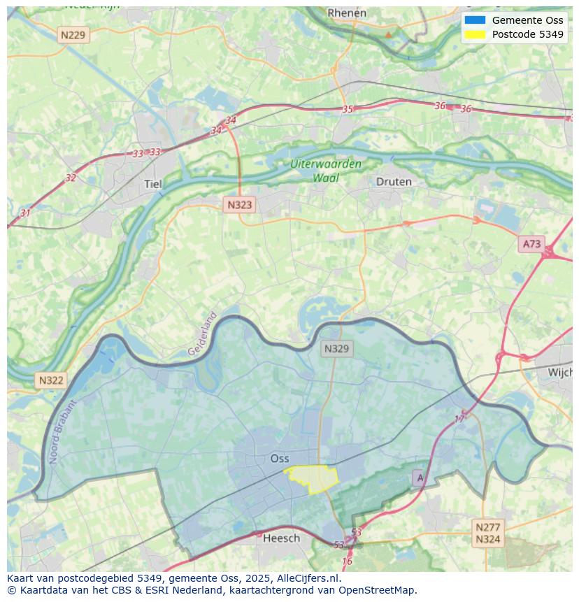 Afbeelding van het postcodegebied 5349 op de kaart.