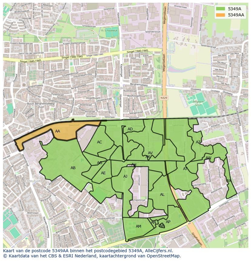 Afbeelding van het postcodegebied 5349 AA op de kaart.