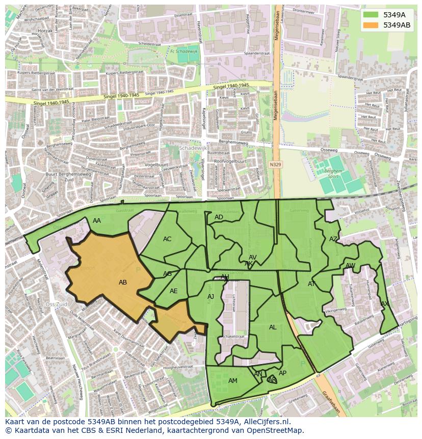Afbeelding van het postcodegebied 5349 AB op de kaart.