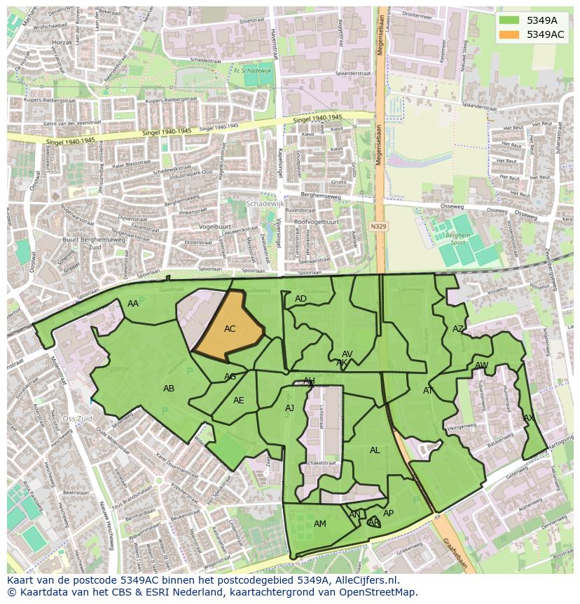 Afbeelding van het postcodegebied 5349 AC op de kaart.
