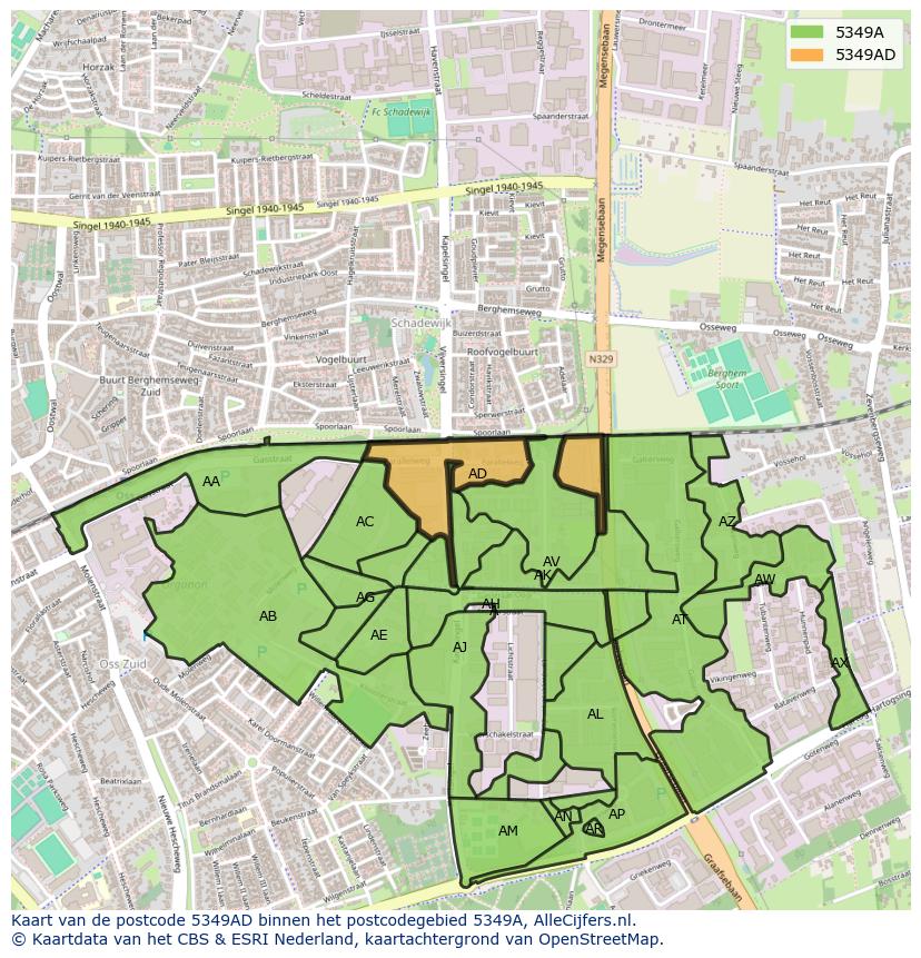 Afbeelding van het postcodegebied 5349 AD op de kaart.