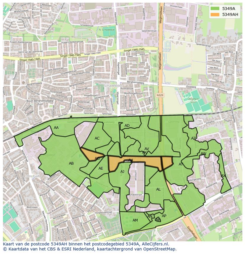 Afbeelding van het postcodegebied 5349 AH op de kaart.