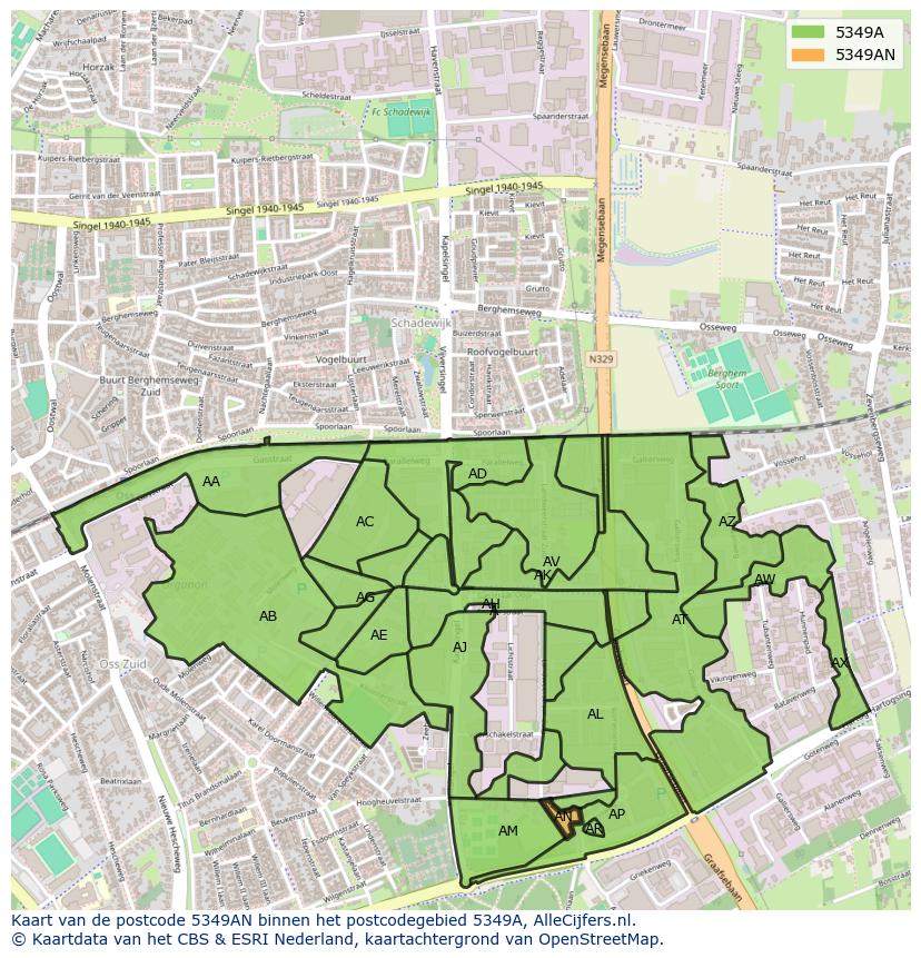 Afbeelding van het postcodegebied 5349 AN op de kaart.