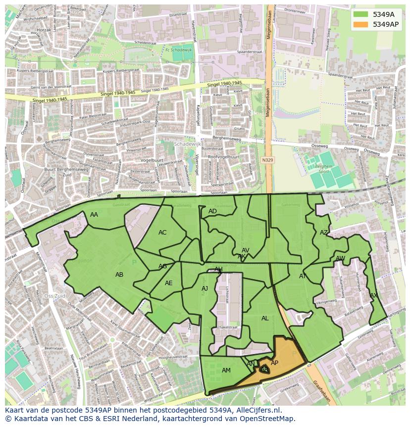 Afbeelding van het postcodegebied 5349 AP op de kaart.