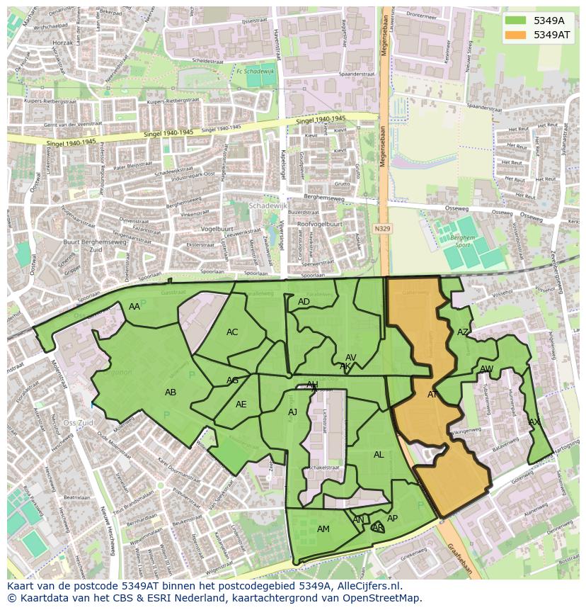 Afbeelding van het postcodegebied 5349 AT op de kaart.