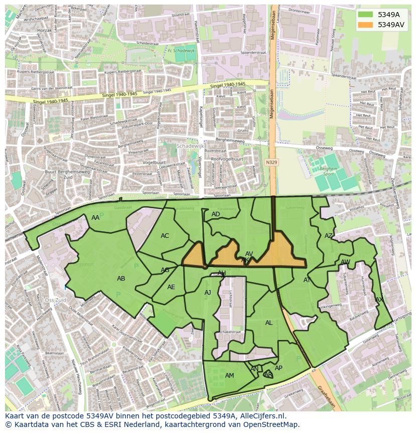 Afbeelding van het postcodegebied 5349 AV op de kaart.