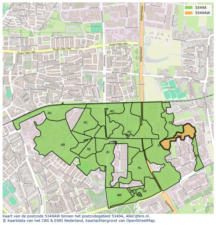 Afbeelding van het postcodegebied 5349 AW op de kaart.