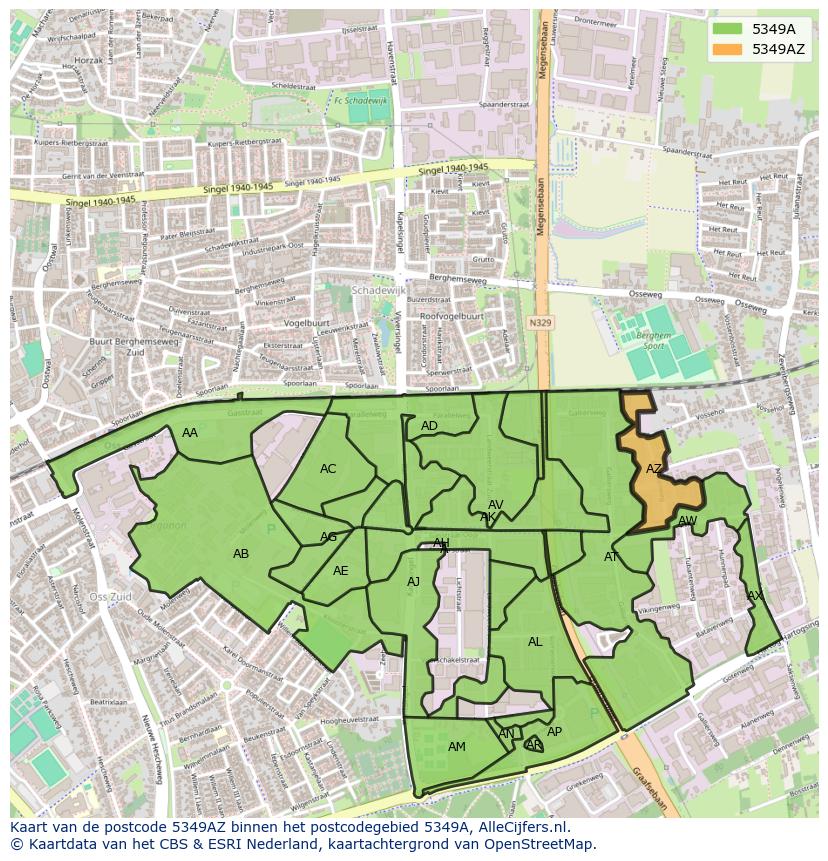 Afbeelding van het postcodegebied 5349 AZ op de kaart.