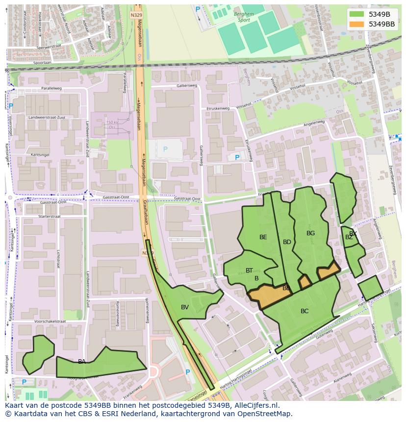 Afbeelding van het postcodegebied 5349 BB op de kaart.