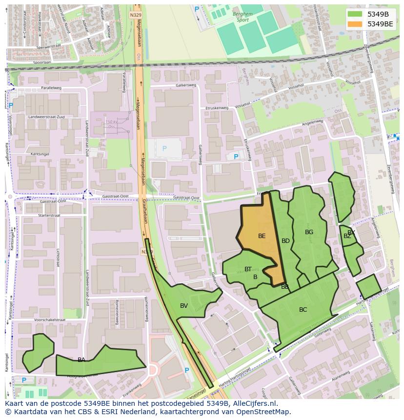 Afbeelding van het postcodegebied 5349 BE op de kaart.
