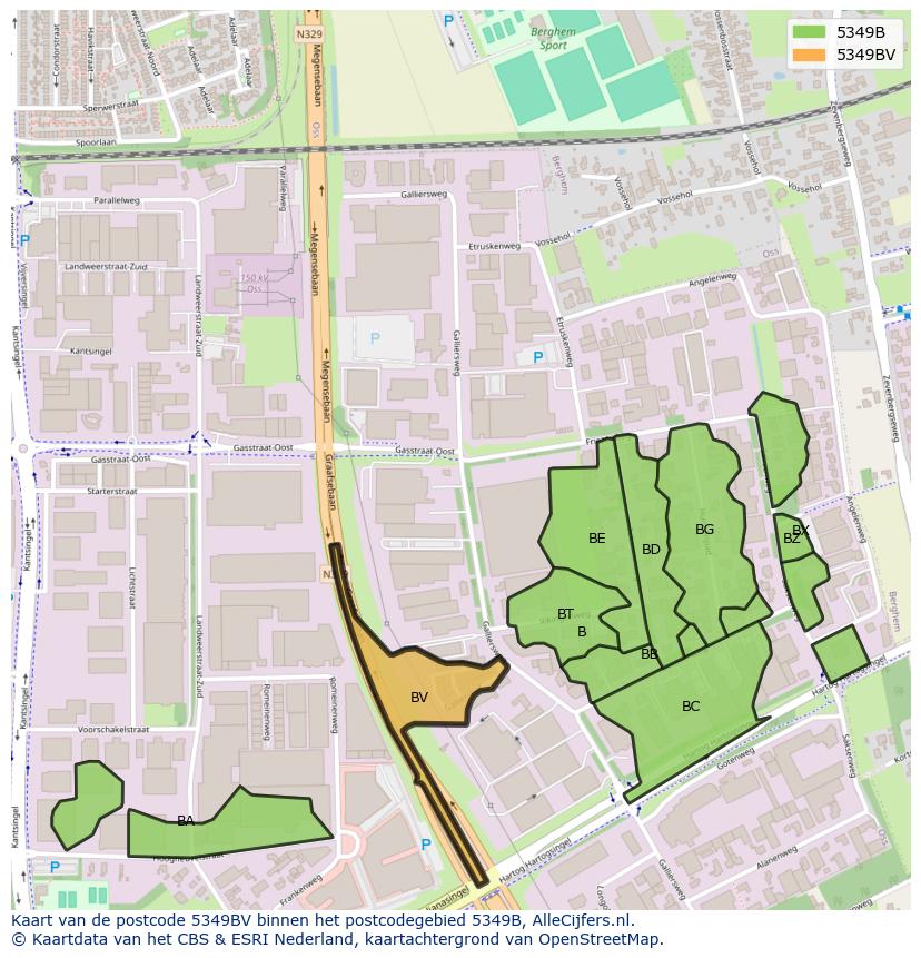 Afbeelding van het postcodegebied 5349 BV op de kaart.