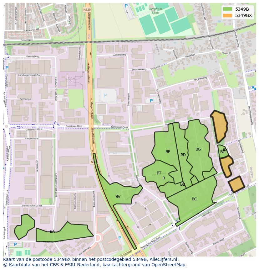 Afbeelding van het postcodegebied 5349 BX op de kaart.