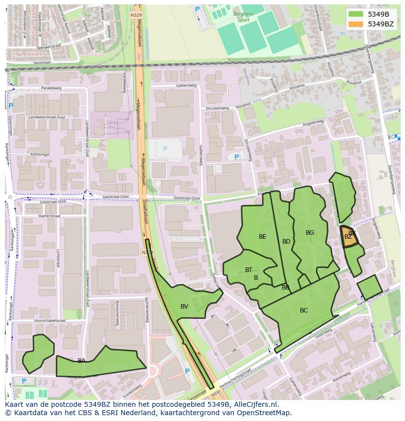Afbeelding van het postcodegebied 5349 BZ op de kaart.