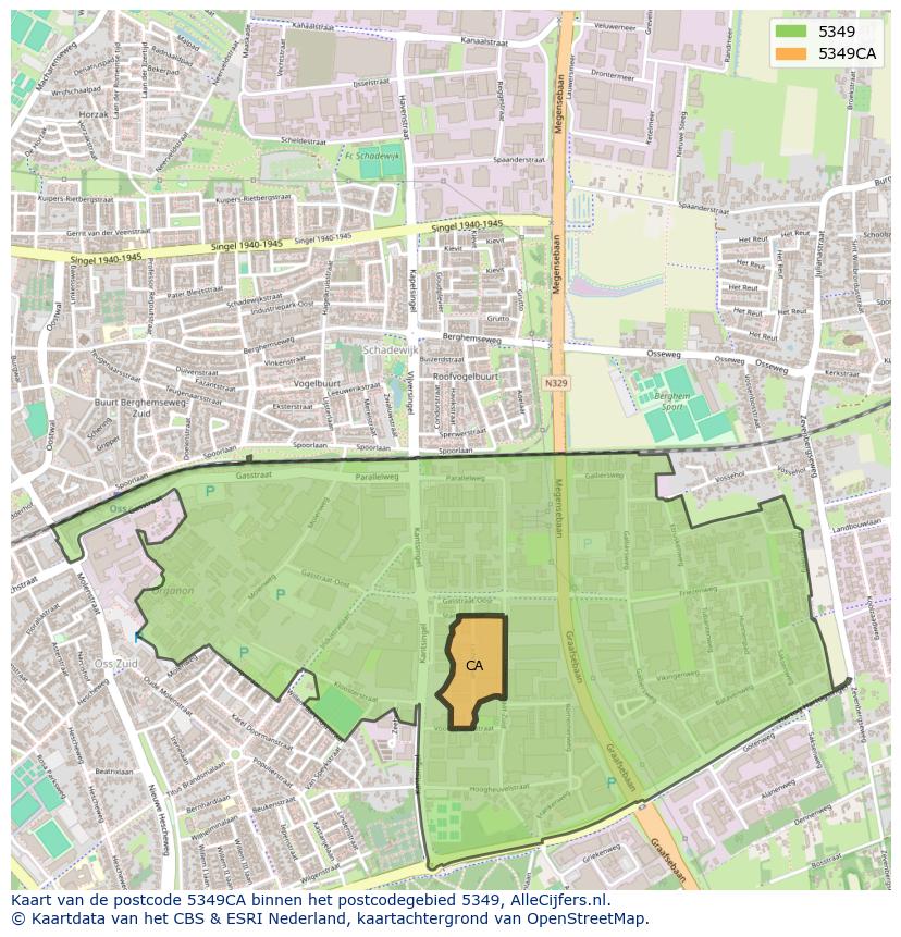 Afbeelding van het postcodegebied 5349 CA op de kaart.