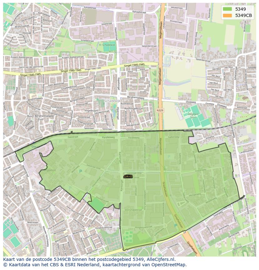Afbeelding van het postcodegebied 5349 CB op de kaart.
