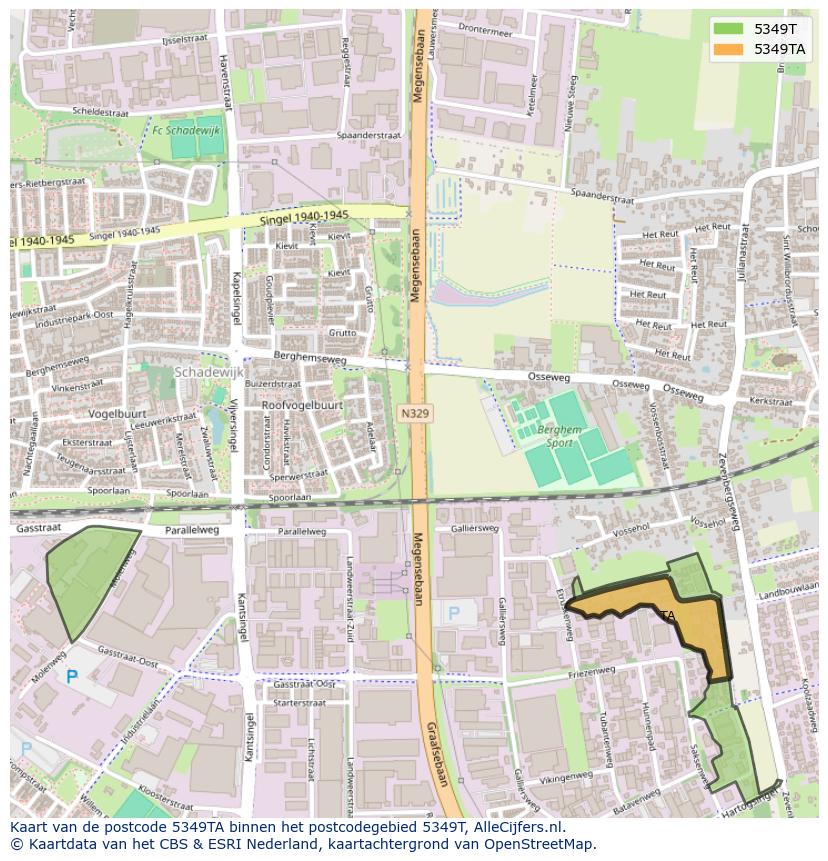 Afbeelding van het postcodegebied 5349 TA op de kaart.
