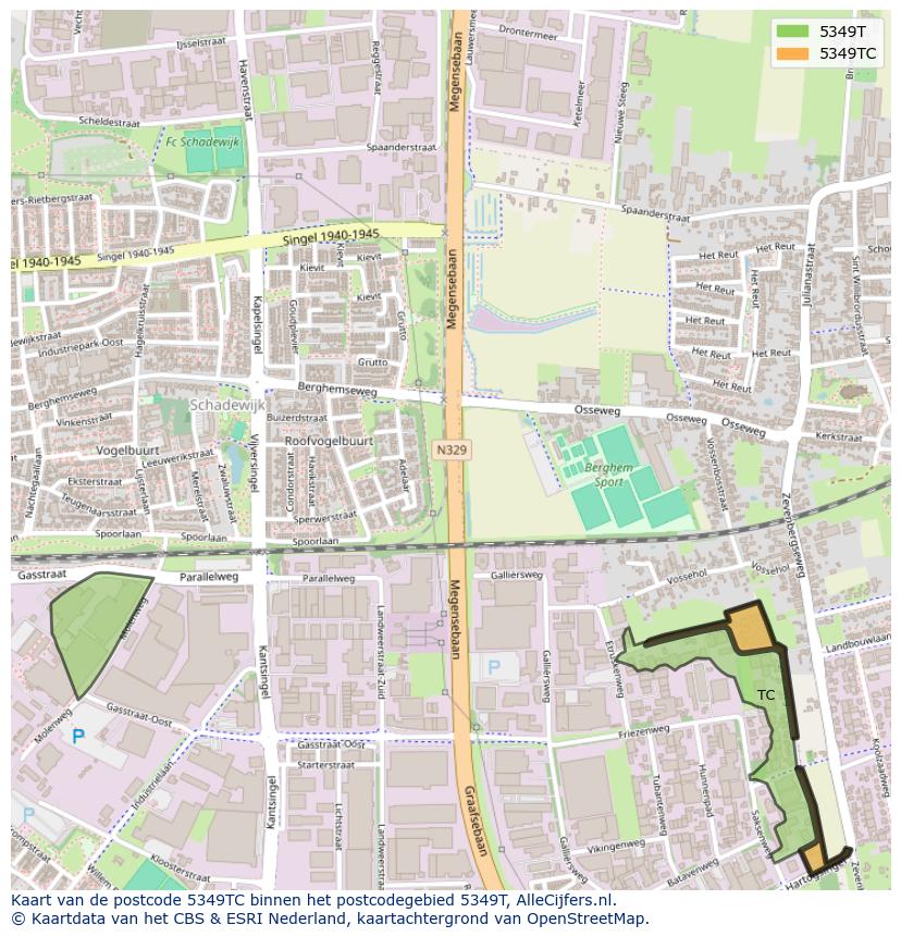 Afbeelding van het postcodegebied 5349 TC op de kaart.
