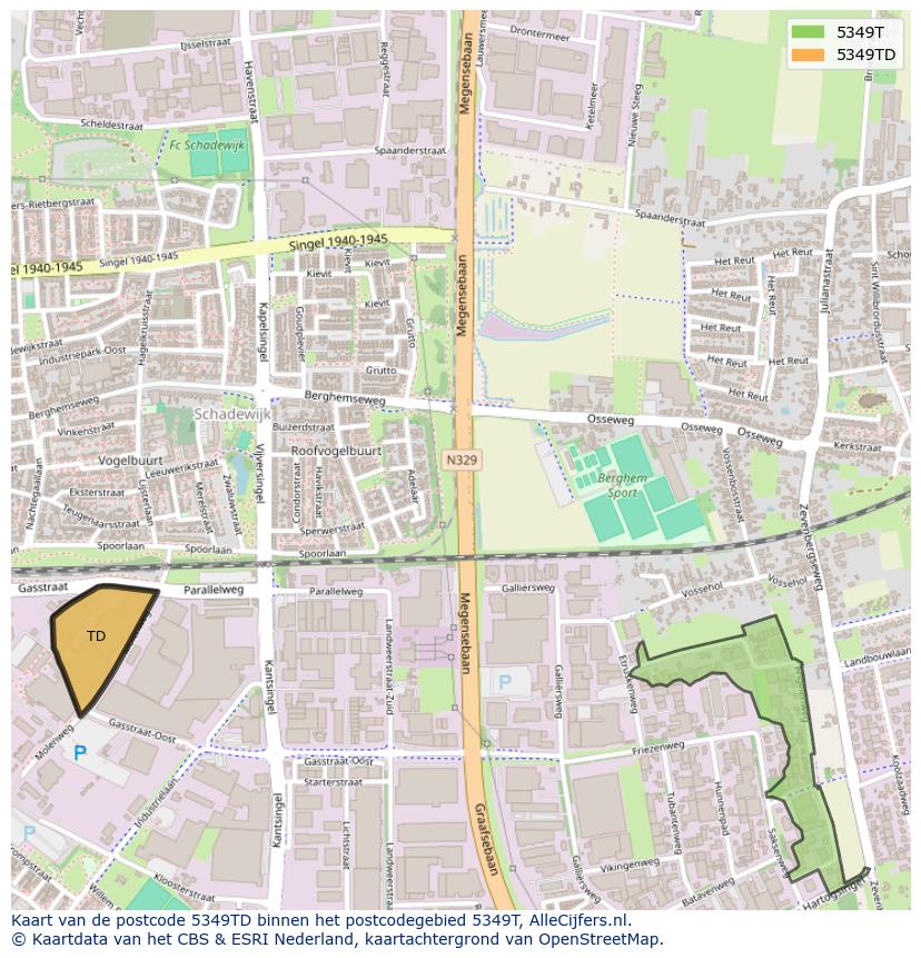 Afbeelding van het postcodegebied 5349 TD op de kaart.