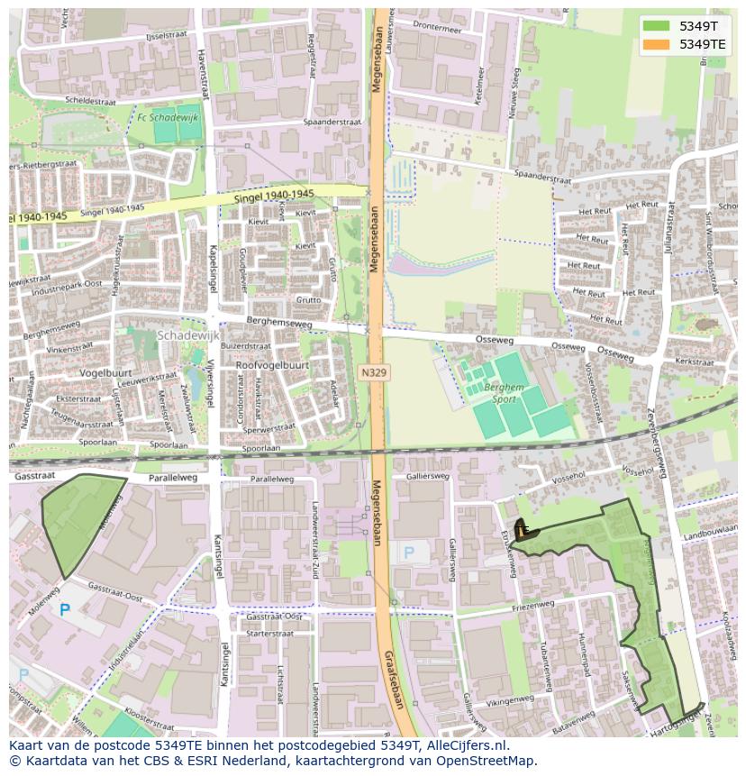 Afbeelding van het postcodegebied 5349 TE op de kaart.