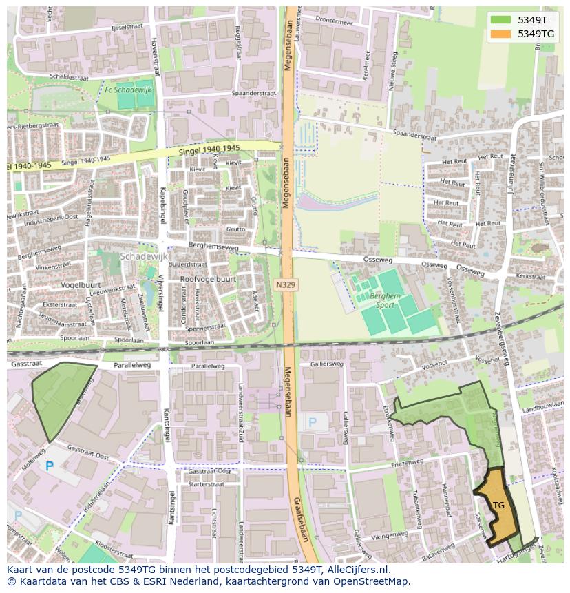 Afbeelding van het postcodegebied 5349 TG op de kaart.