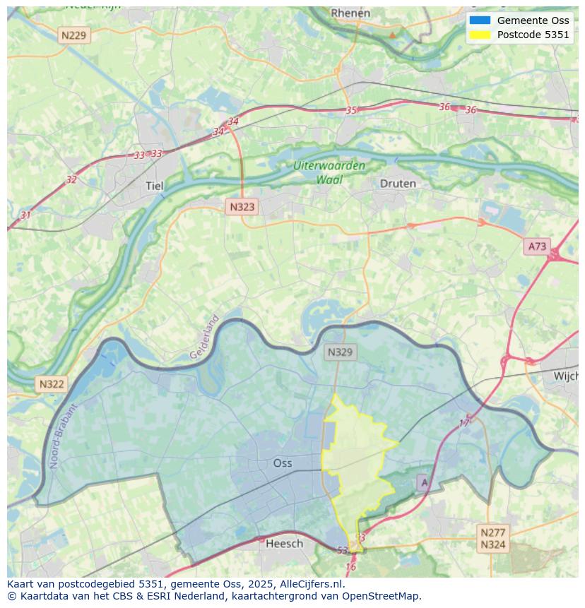 Afbeelding van het postcodegebied 5351 op de kaart.