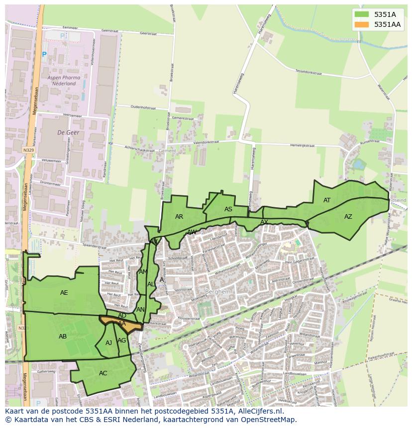 Afbeelding van het postcodegebied 5351 AA op de kaart.