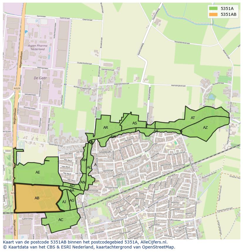 Afbeelding van het postcodegebied 5351 AB op de kaart.