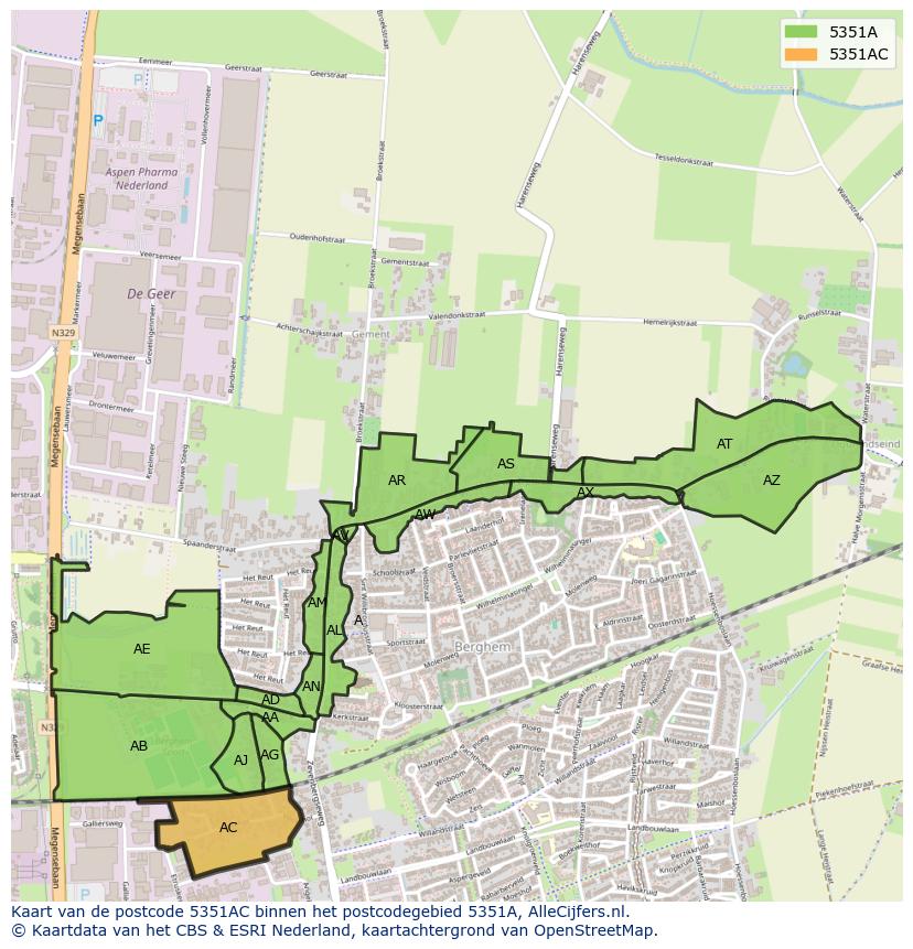 Afbeelding van het postcodegebied 5351 AC op de kaart.