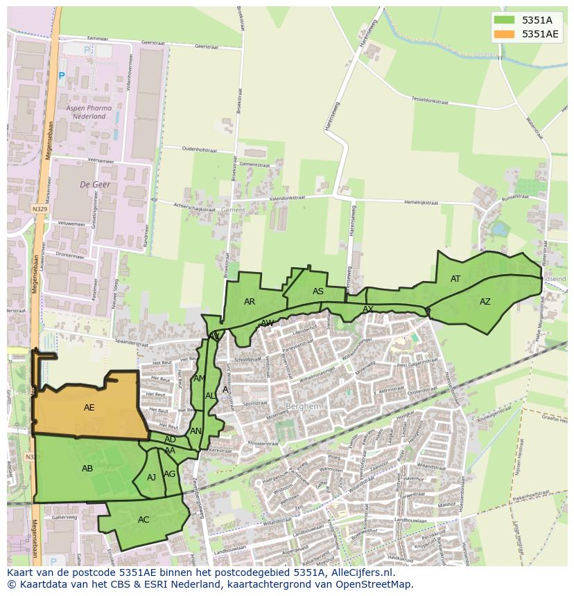 Afbeelding van het postcodegebied 5351 AE op de kaart.