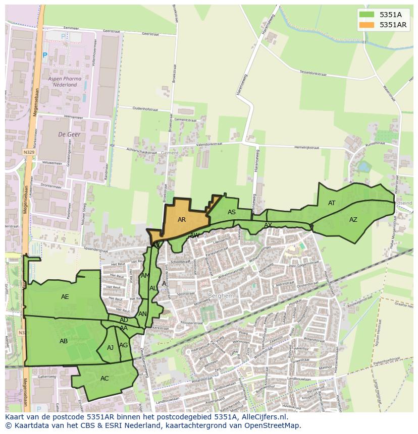 Afbeelding van het postcodegebied 5351 AR op de kaart.