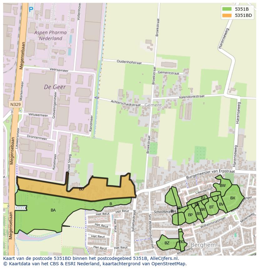 Afbeelding van het postcodegebied 5351 BD op de kaart.