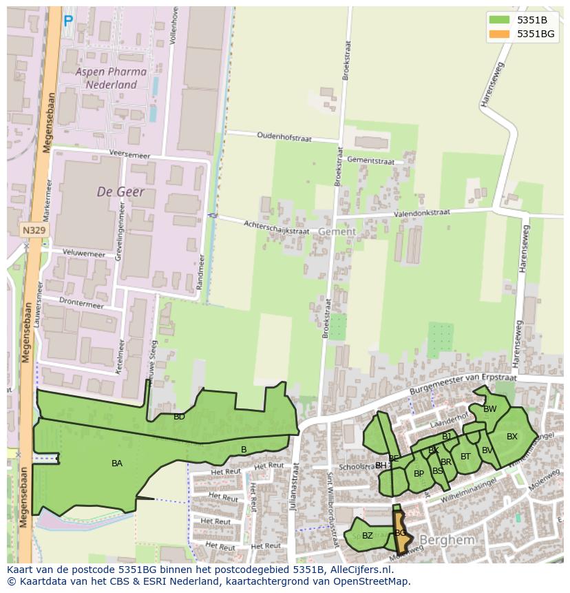 Afbeelding van het postcodegebied 5351 BG op de kaart.